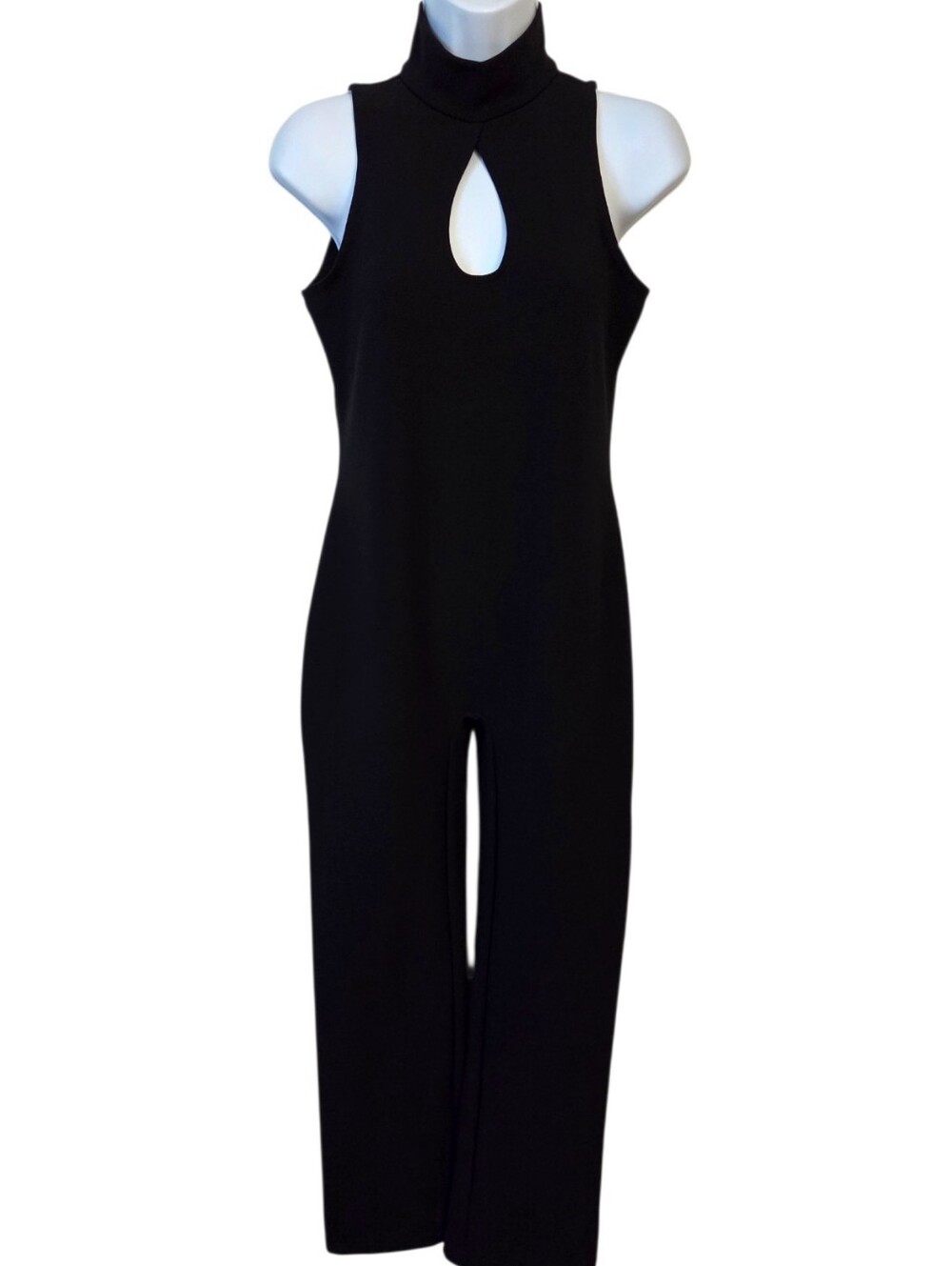 Moda International Vintage Black Sleeveless Keyhole Jumpsuit Size Medium Y2K